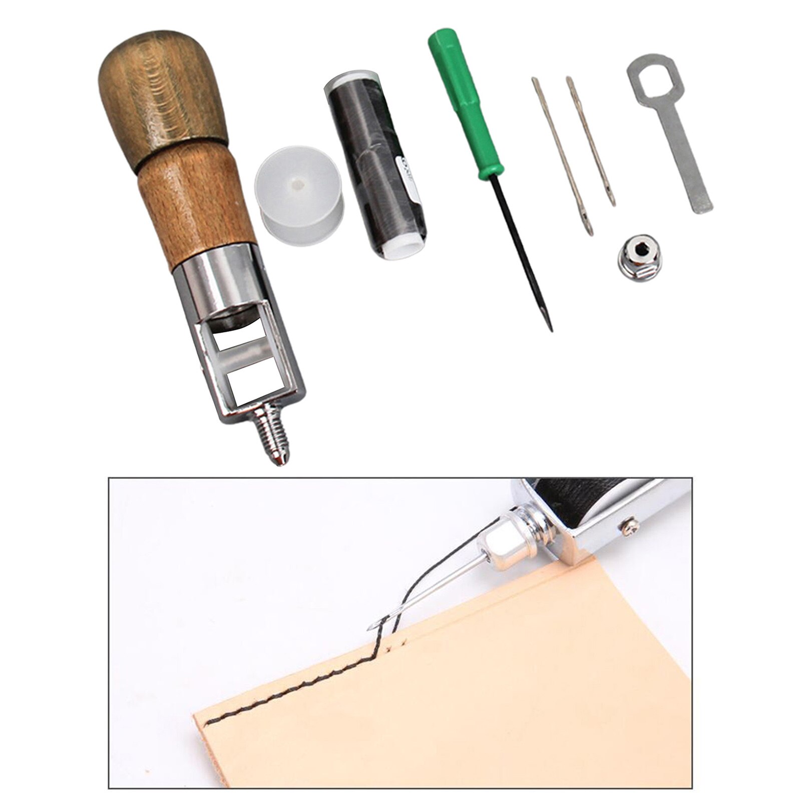 8pcs Handmade Sewing Awl Kit Hand Stitcher Stitching Craft Shoe Repair Needles Thread Tools Kit Heavy Fabrics Canvas
