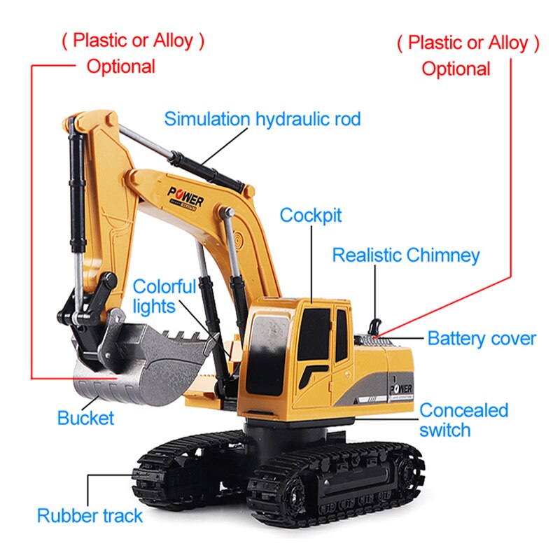 Engineering 2.4Ghz 6 Channel Car 1:24 RC Excavator Toy Alloy And Plastic Excavator 6CH And 5CH RTR For Kids Christmas