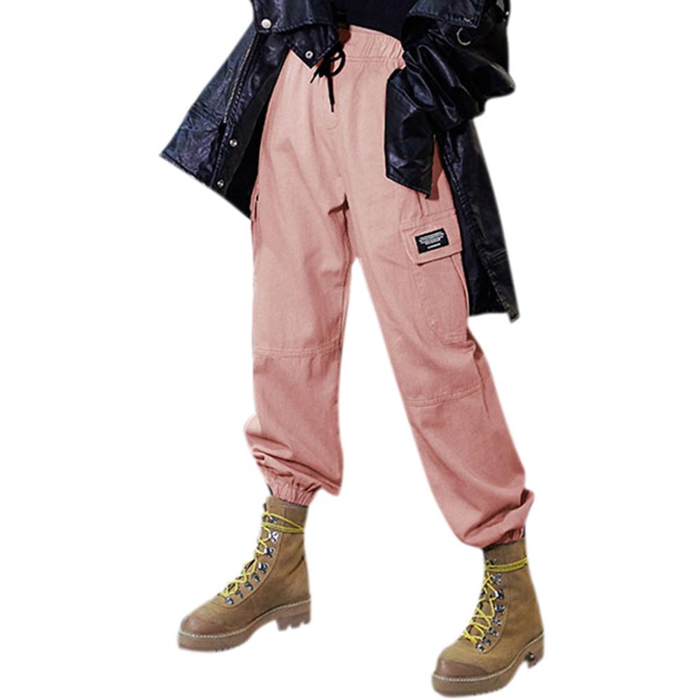 Frauen Hohe Taille verlieren Strahl Fuß Sport Overall Hosen Tasche Verband spleißen Elastische Taille lässig Streetwear Jogginghose: Rosa / S