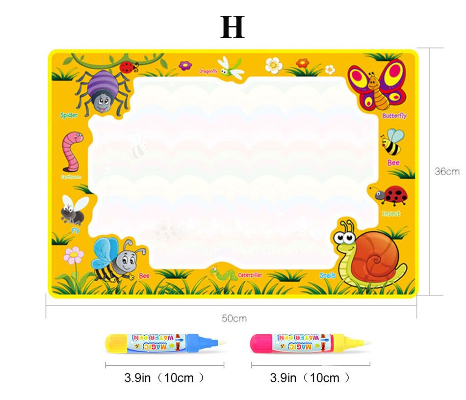 Magisk vannmaling tegnematte &amp; 2 penner doodle board fargebøker for barn barn pedagogiske leker: H 50 x 36cm