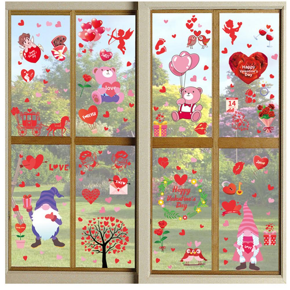 8 Sheets Valentine's Day Window Decals Clings Decorations Romantic Gnomes Heart Window Stickers for Valentines Day Decorations