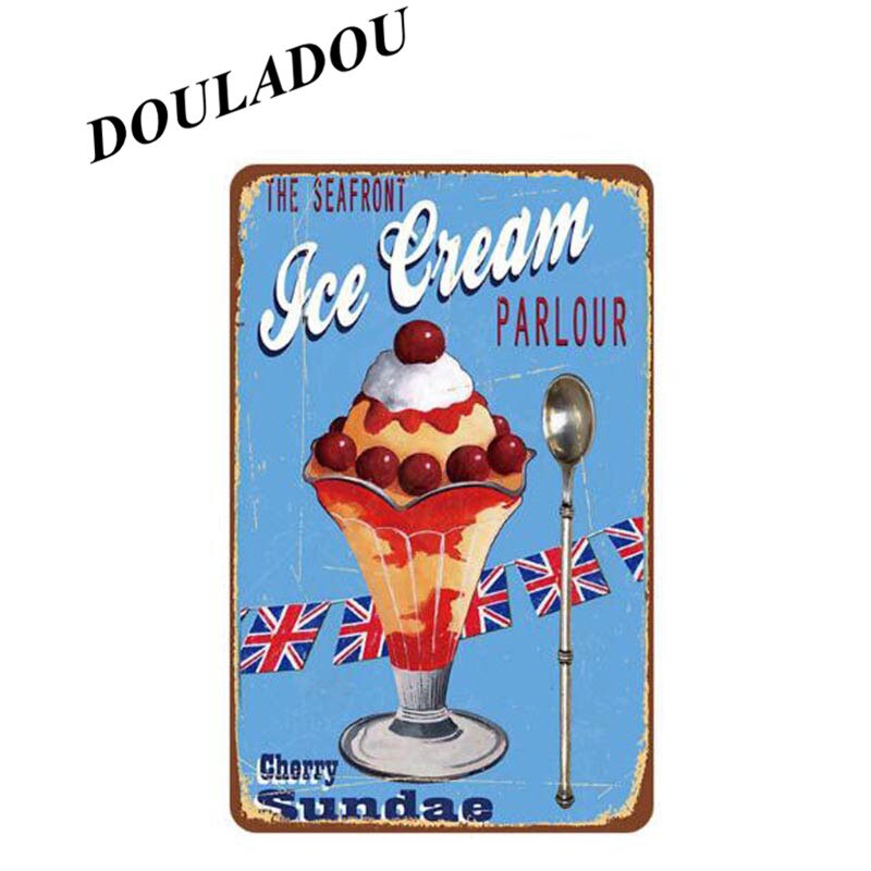 [Douladou] Vintage Pannenkoek Pizza IJS Plaque Tin Teken Cafe Winkel Metalen Teken Poster Bar Club Thuis decoratie 20x30cm
