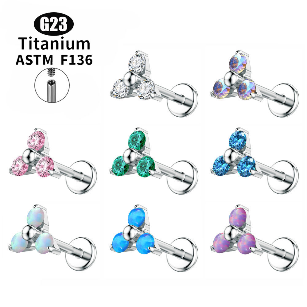F136 Piercing de titanio 16G hilo interno labio cartílago 5A Piercing de circón ópalo Tragus pendientes joyería para Piercing corporal 2024