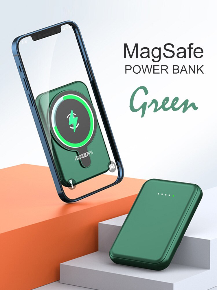10000 mah magsafe magneettinen langaton virtapankki matkapuhelimen ulkoinen akku iphonelle 13 12 13 pro 12 pro max mini powerbank: Vihreä / 10000 mah