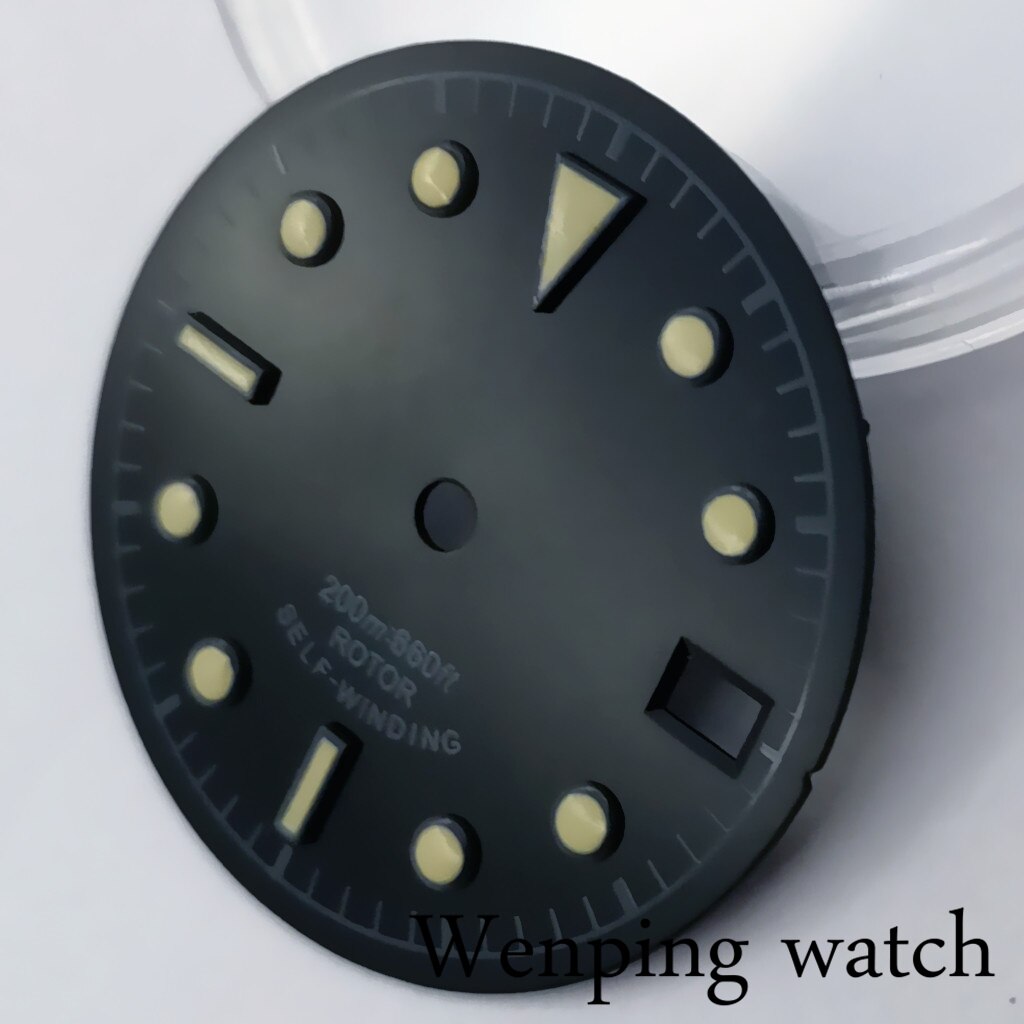 28.5mm Sterile Black Yellow Watch Dial Green Luminous Marks Fit NH35 Movement Automatic Watch Accessories