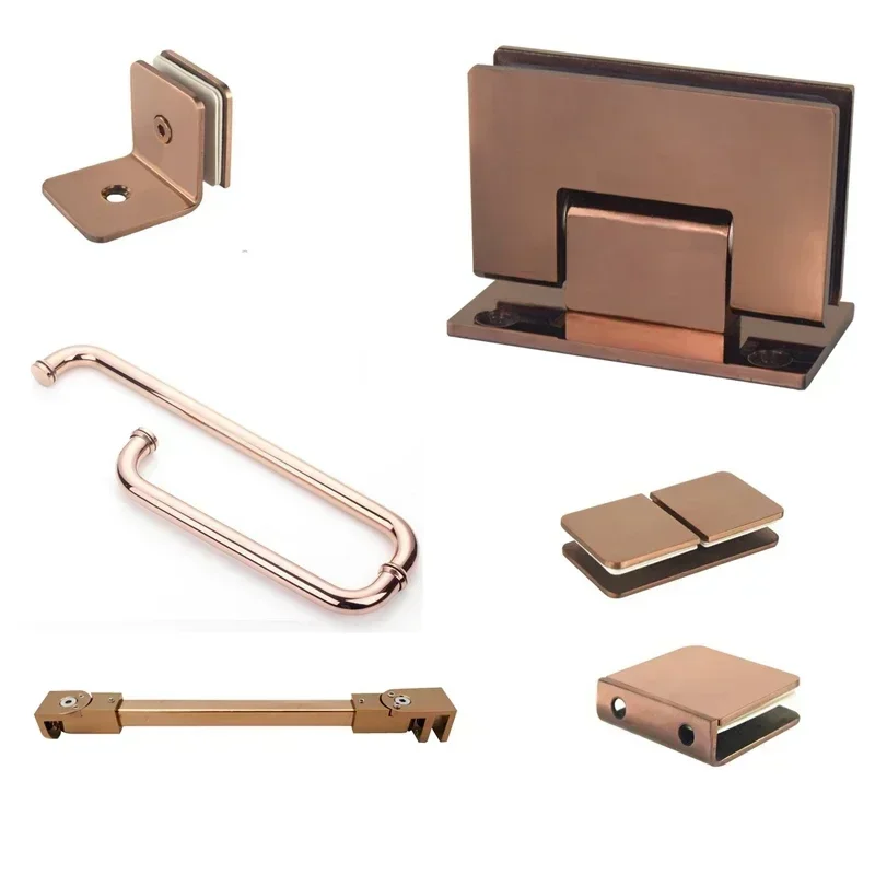 Rose Gold Douche Installatiesets Douche Glazen Klem Beugel Glazen Deurgreep Scharnier Behuizing Glazen Paneel Steunstang