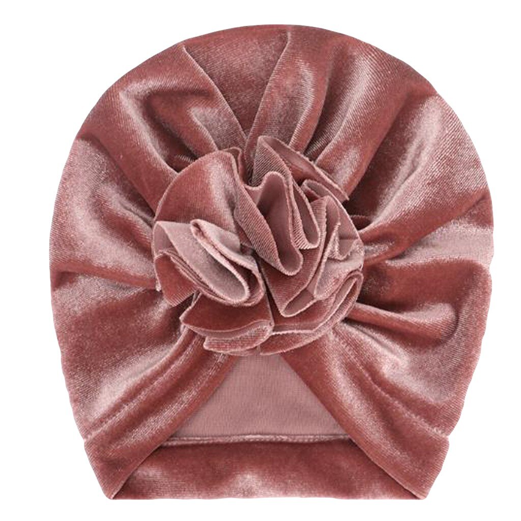Baby Bloem Fluwelen India Hoed Moslim Ruche Kanker Chemo Hoed Beanie Meisjes Jongens Moslim Sjaal Cap Haaraccessoires: Paars