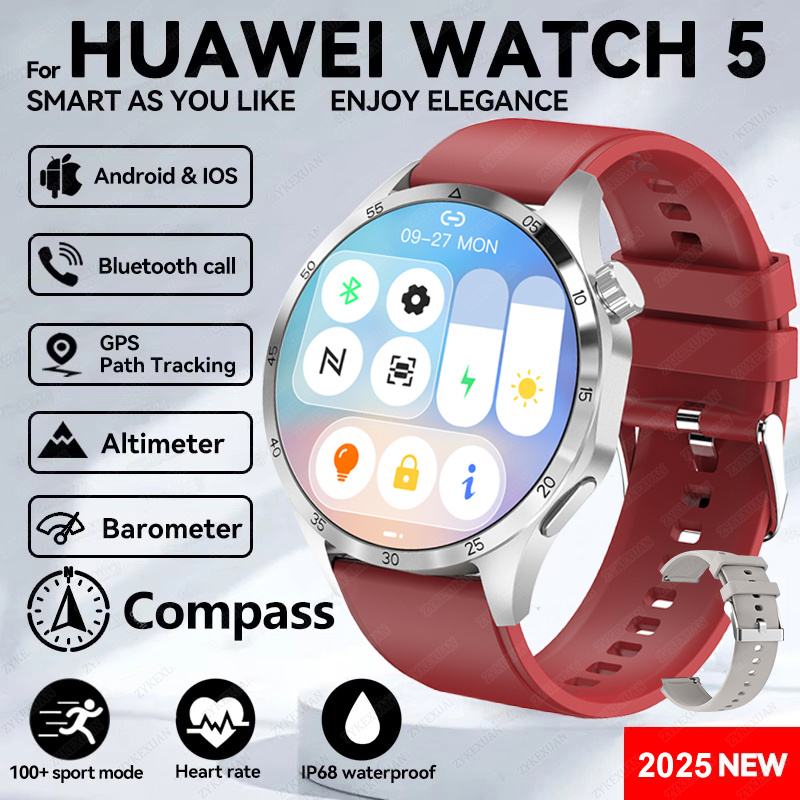 2025 novo para huawei relógio 5 pro relógio inteligente masculino tela amoled nfc gps bússola freqüência cardíaca à prova dwaterproof água bluetooth chamada smartwatch: Azul
