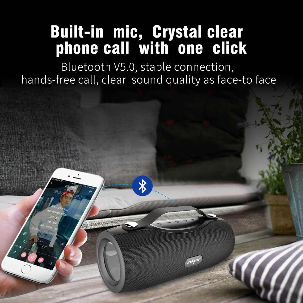 ZEALOT S29 Bluetooth Speakers Wireless Sound box For Computer Column Stereo Subwoofer With Power Bank+Flashlight Outdoor Boombox