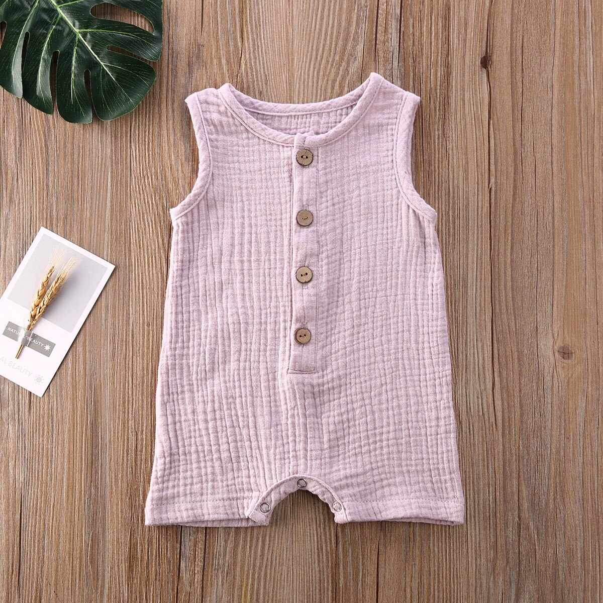 Peuter Baby Baby Meisjes Jongens Mouwloos Knoppen Effen Kleur Romper Zomer Katoen Linnen Jumpsuit