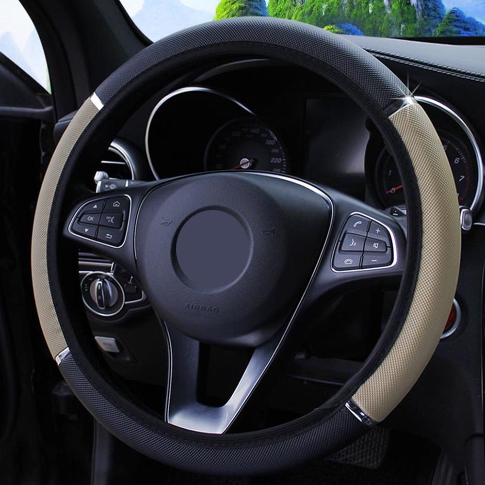 Universele Auto Stuurhoes Anti Slip Pu Lederen Steering Covers 37-38Cm Diameter Auto Decoratie Auto-styling: Beige