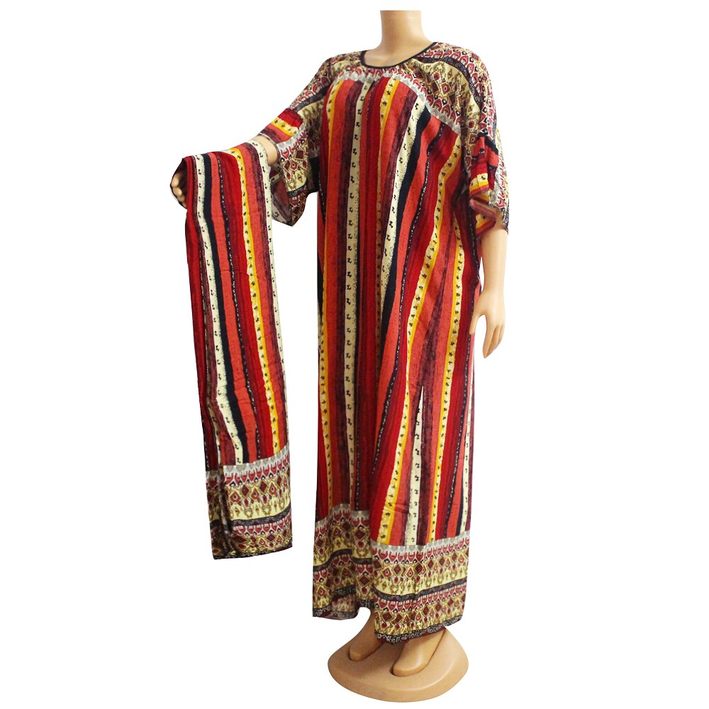 Vestidos africanos de algodón de estilo étnico para mujer, ropa e informal con estampado a rayas, Media manga acampanada, novedad de invierno de: print 2