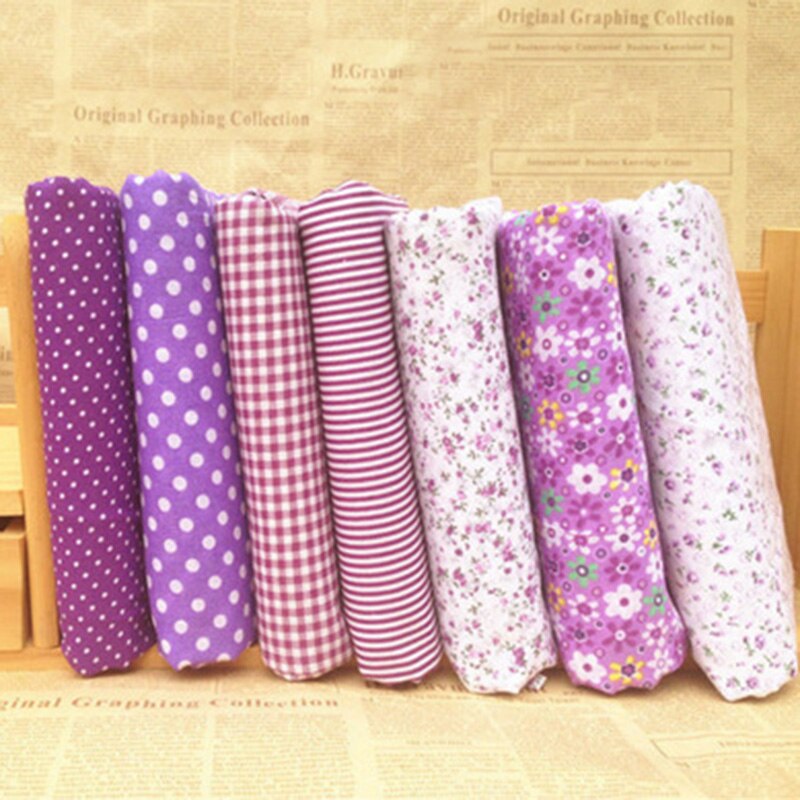 Diverse bedrukte katoenen stoffen, quilten, naaien, knutselen, patchwork, voorgesneden, 7 stuks: Paars