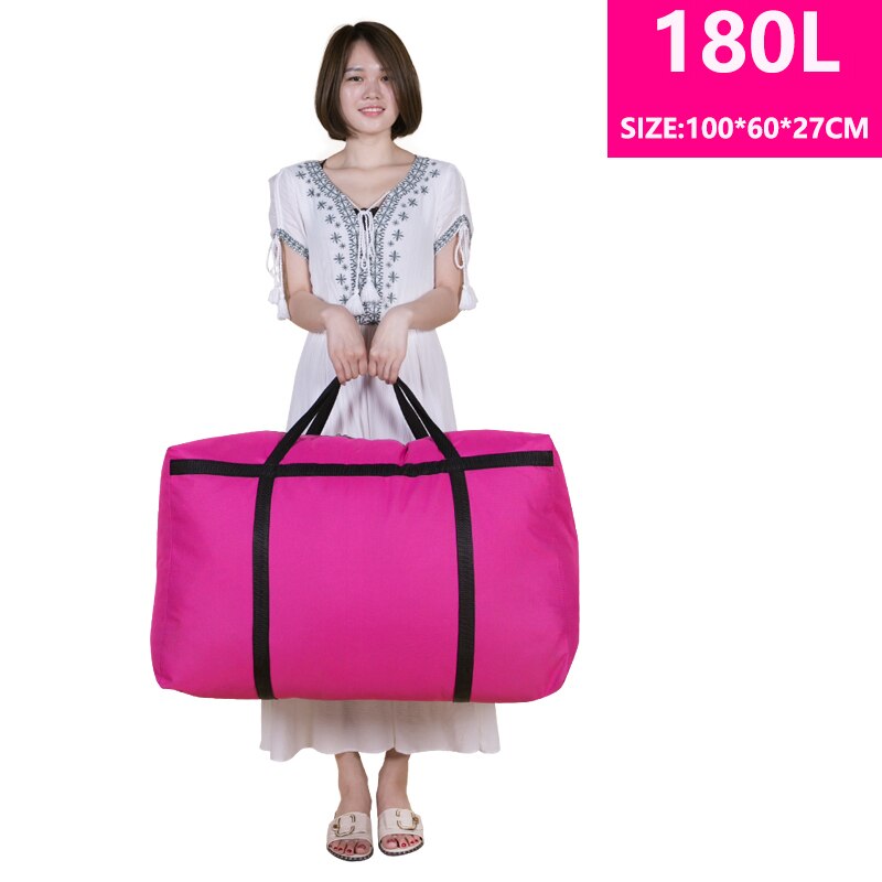 Large-capacity canvas moving house luggage clothes storage portable extra large men&#39;s travel bag quilt big bag: pink 180L