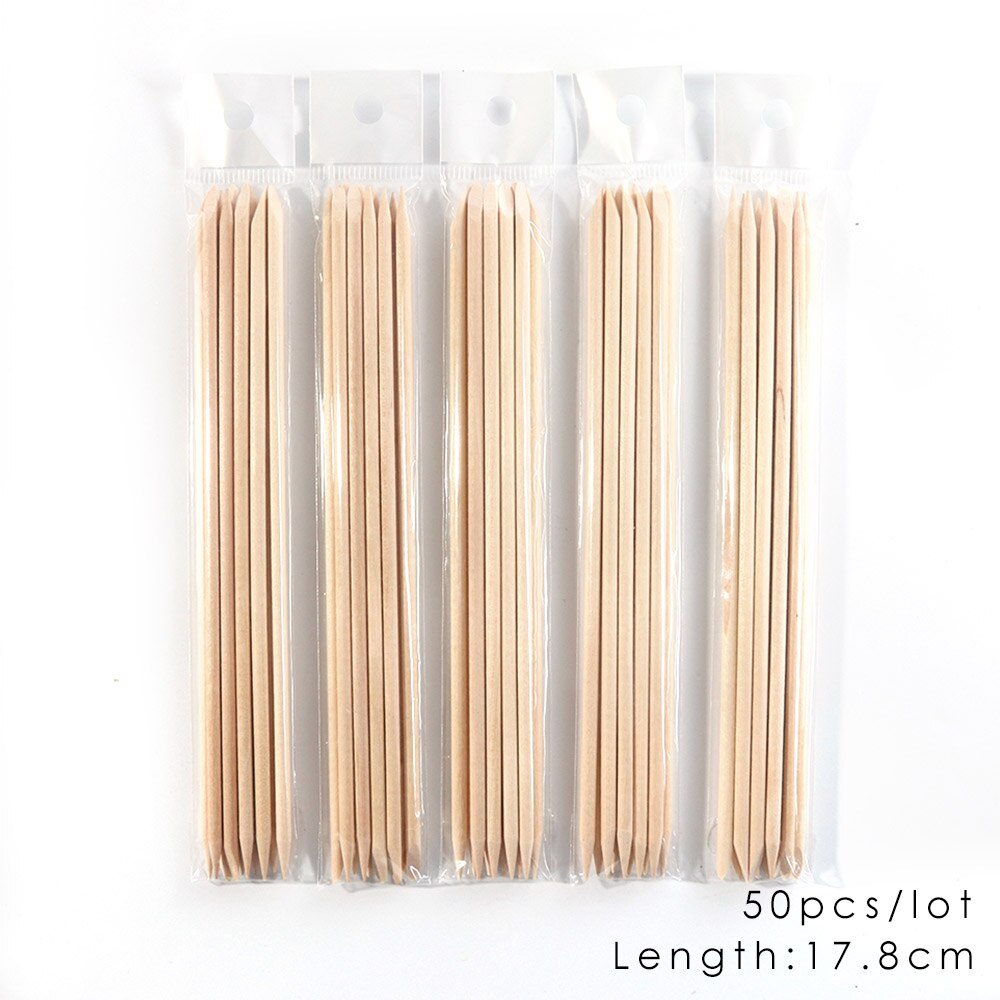 3 typer trä nagelvård verktyg orange pinne för nagelband pusher remover klistermärke strass plockare manikyr pedikyr set  sa709: 50 st l
