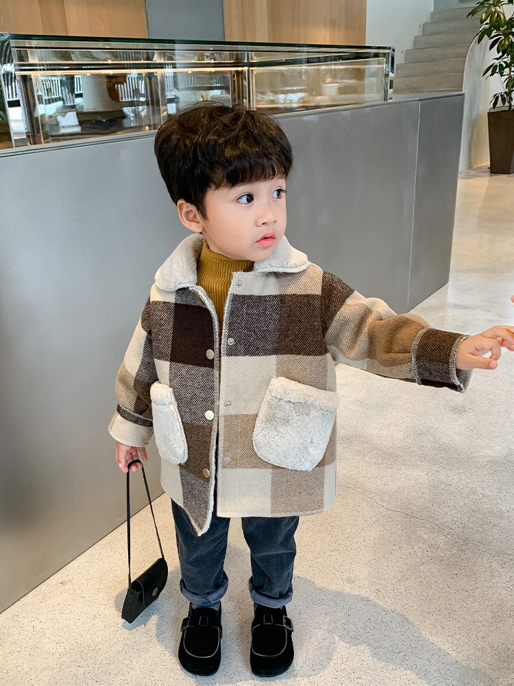 Nuovo Panno Morbido Del Ragazzo Del Rivestimento Del Bambino Del Plaid Per Bambini Cappotti Autunno Inverno Bambini Giacca BT022