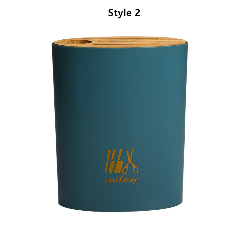 Multi-function Bamboo Cover Knife Holder Simple Knife Storage Rack Household Kitchen Supplies Knife Holder: Dark blue Style 2