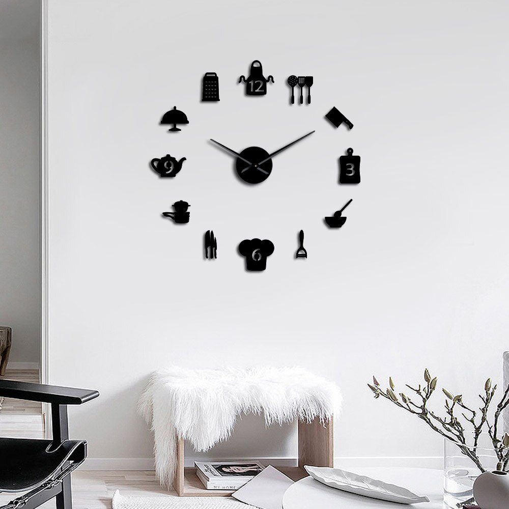 Küche Kochen Werkzeuge DIY Riesen Wanduhr Rahmenlose Große Uhren Große Küche Zauberstab Aufkleber Horologe Dekorative Für Zu Hause