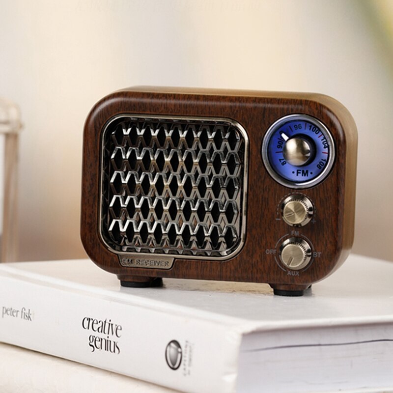FM Small Retro Radio with Bluetooth, Nostalgic Radio with 1100MAh Rechargeable Battery, Support AUX/TF Card/Bluetooth