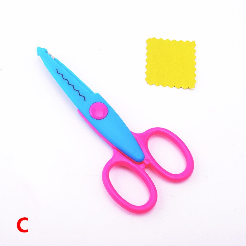 6pc/lot Children Kids Paper Craft Scissors 6 Cutting Patterns Curved Edges DIY Decorative Scissor For Scrapbook Album Photos: C