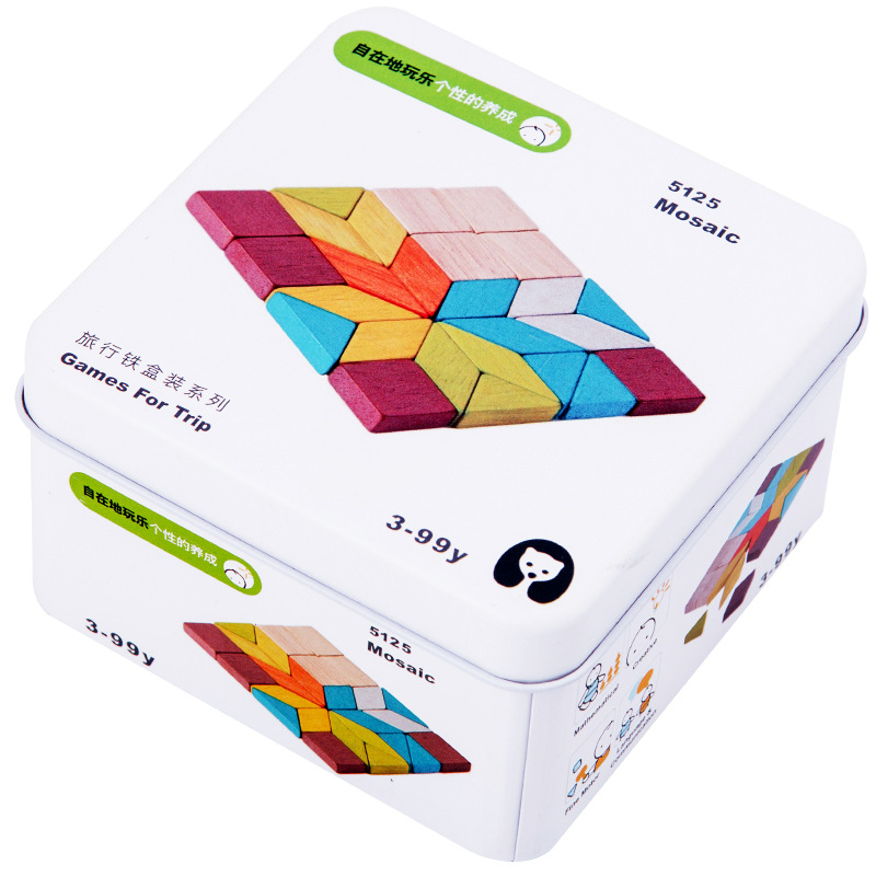 Baby Kids Cognitie Puzzels Speelgoed Peuter Ijzeren Doos Matching Game 3D Houten Puzzel Domino Gyro Sets Voor Kinderen Cognitieve: A7