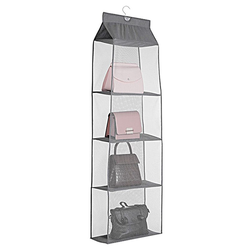 Foldable Hanging Bag 4 Layer Folding Shelf Bag Purse Handbag Organizer Door Wall Sundry Pocket Hanger Hanging Closet Storage Bag