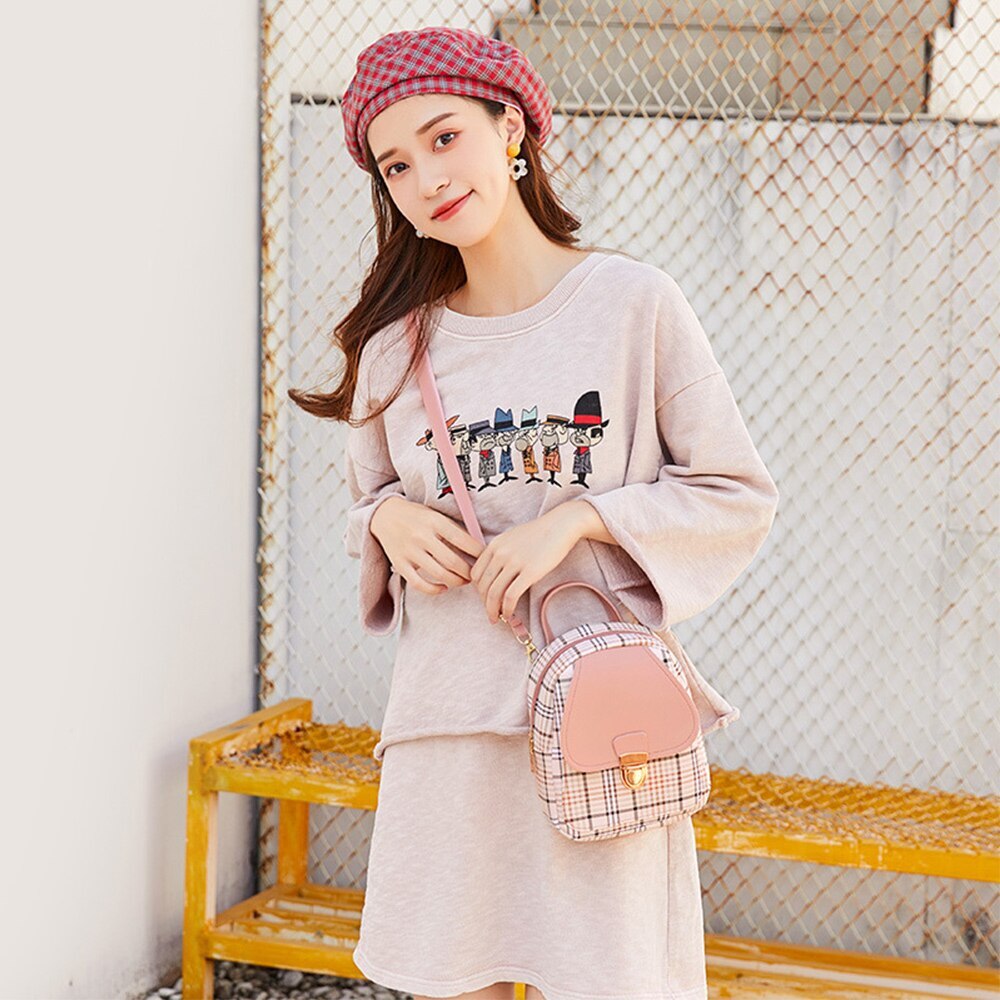 Women Mini Backpack Crossbody Bag For Teenager Girls Plaid Shoulder Phone Purse Korean Style Trendy Female Bagpack