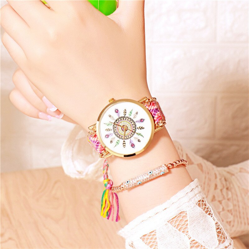 Montre à Air pour femmes, Style ethnique, tissé à la main, chaîne en laine, attrape-rêve, Simple, , bijoux, bricolage