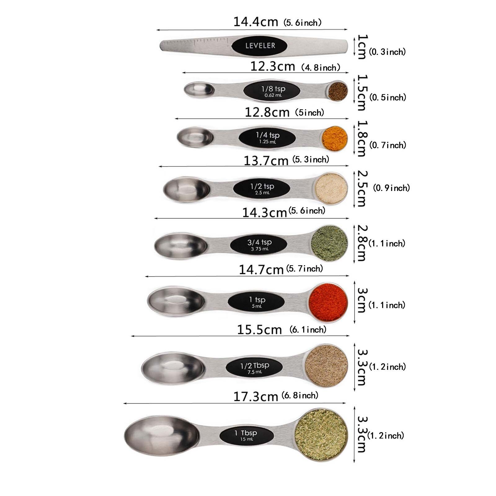 8 pièces en acier inoxydable cuillère à mesurer magnétique Double têtes cuillères à mesurer tasses à mesurer cuillères Scoop accessoires de cuisine #41