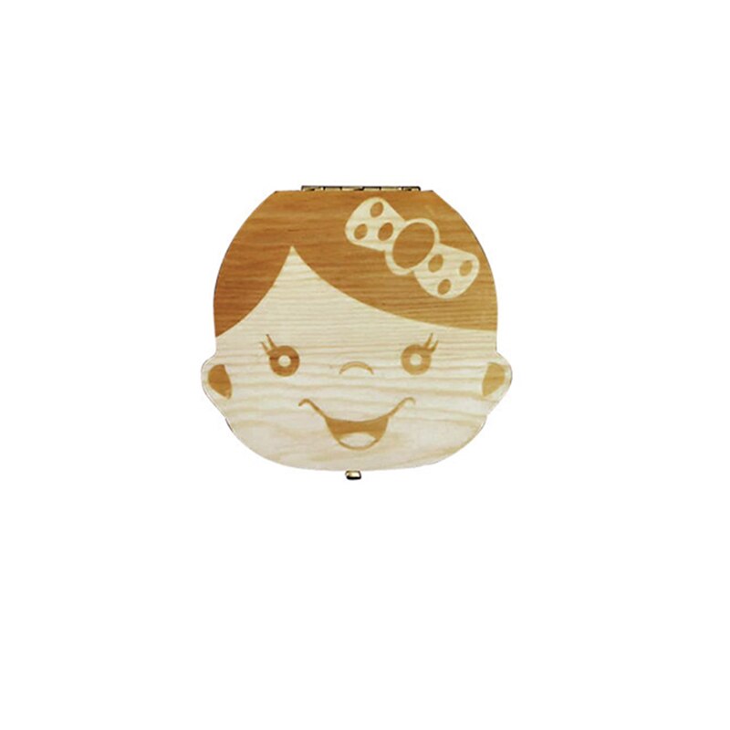 Baby Milk Teeth Box Spanish English Russion French Baby Wood Tooth Box Organizer Kids Deciduous Storage Collect wooden Box: German baby girl