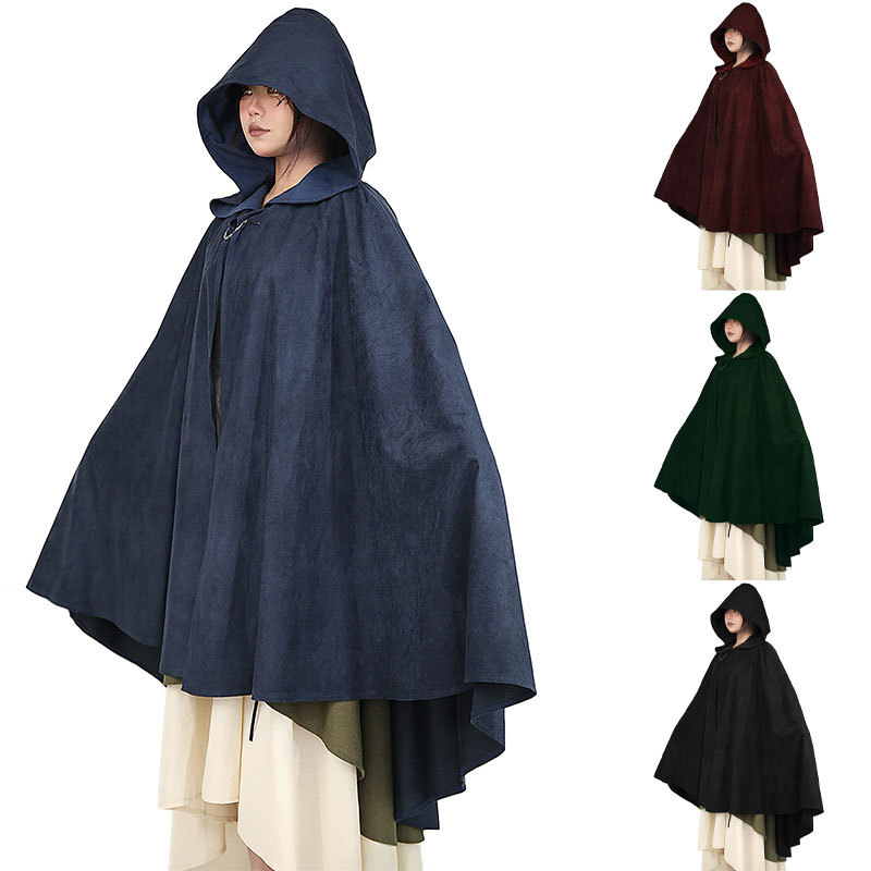 Cappa mantello Cosplay medievale lungo capo festa di Halloween delle donne degli uomini adulti maga lungo stregoneria Wicca Robe abito da nascondere rievocazione storica