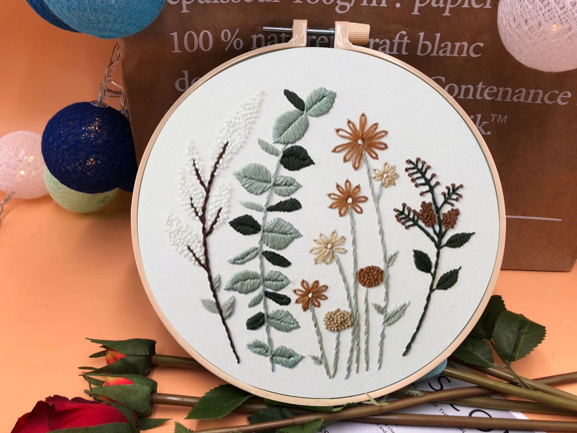 Kit de costura con patrón de plantas hecho a mano, Kit de punto de cruz para principiantes, tejido de bordado hecho a mano, bolsa de Material de hilos: Plant  05