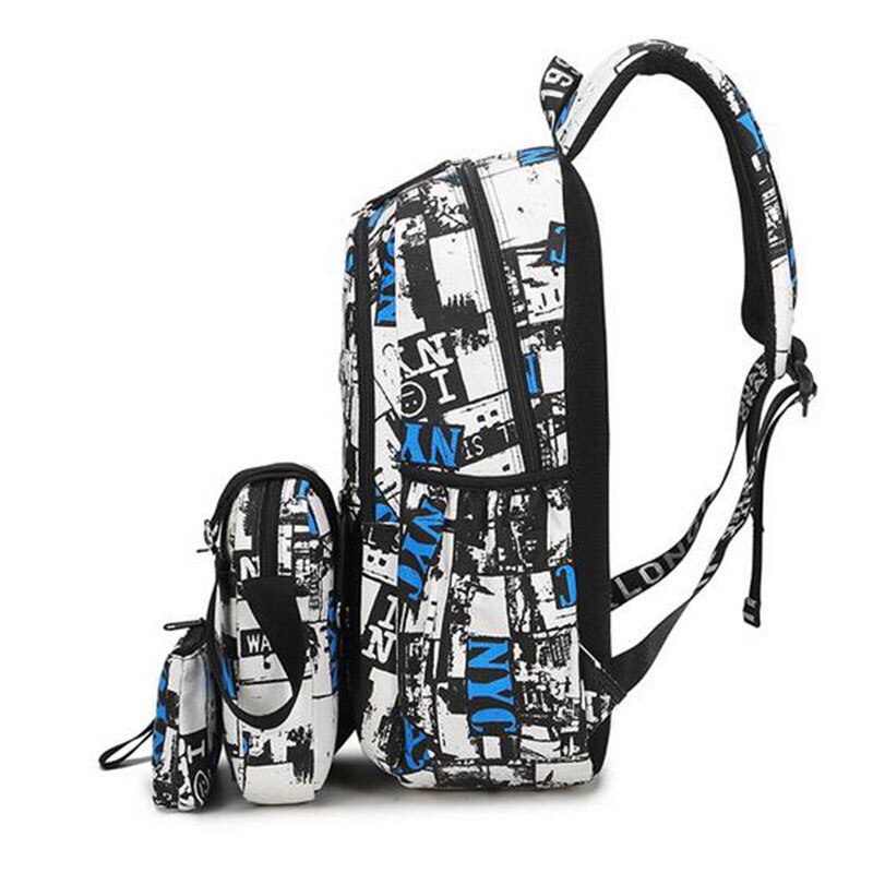 Mochila con estampado de grafiti de lona para hombre, mochilas escolares de marcas famosas, con costuras de letras de capacidad, ideal para viaje,