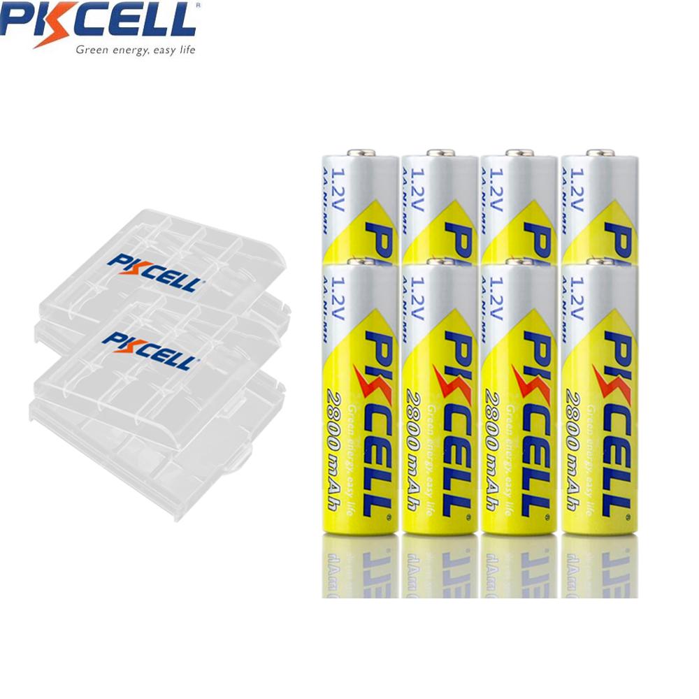 4Pcs PKCELL AA Battery Rechargeable Battery 1.2V 2800mah NIMH 2A Rechargeable Battery And 1Pcs Battery Holder Boxes Cases: 8PC and 2box