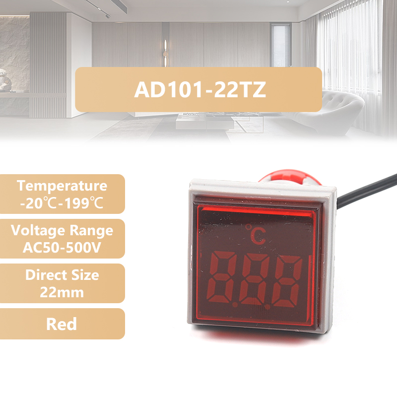 Termómetro Digital LED cuadrado redondo, luces de señal, medidor de temperatura, Sensor Detector, 20-199 Celsius, 50-500V CA, 22mm: Azul