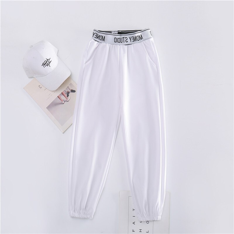 Sportbroek dames lente en herfst losse balk voeten zwarte koreaanse casual negenpuntsbroek: Wit / Ik