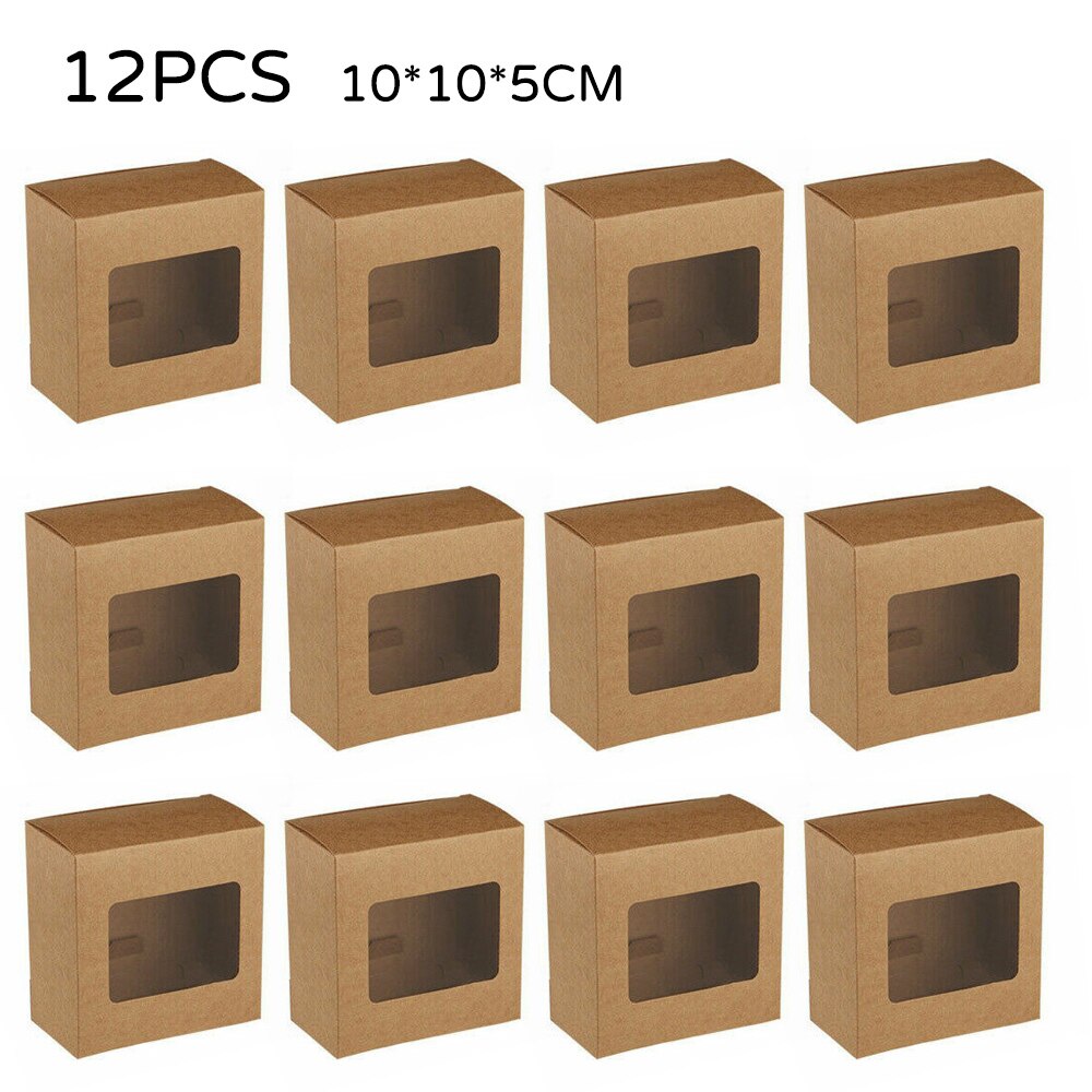 12pcs Kraft Paper Box with Window Handmade Soap Box Jewelry Cookies Candy Box Wedding Box Party Decoration
