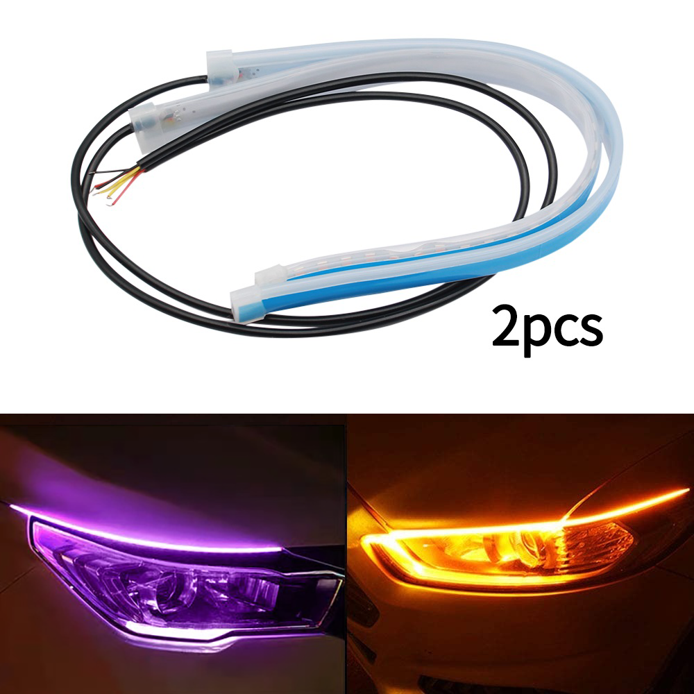 2 uds 12V LED DRL luz de circulación diurna de coche tira impermeable Flexible faros de coche señal de giro blanca luces de flujo de freno amarillas: Color blanco cálido / 3.000 K