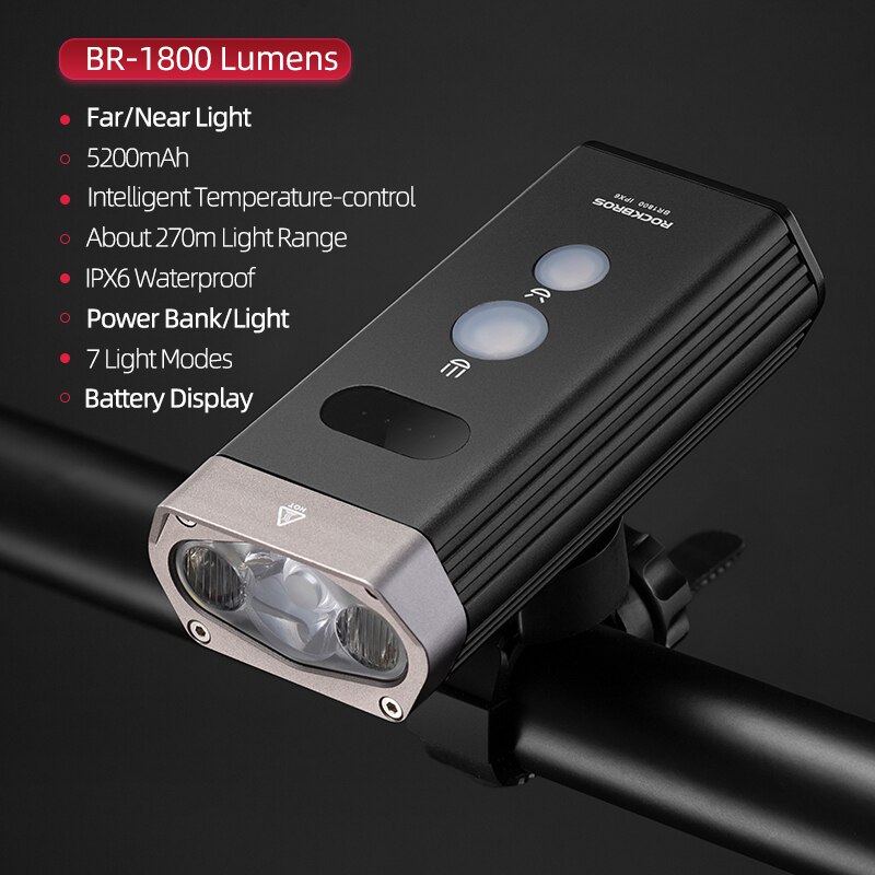 ROCKBROS 800 Lumen Bike Headlight High Power Bicycle Handlebar Front Lamp Waterproof Rechargeable LED Flashlight Cycling Light