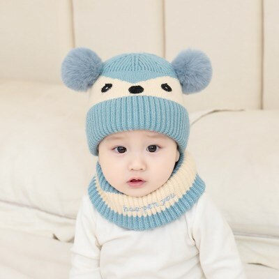 Kindermutsen, babymutsen, babymutsen voor mannen en vrouwen, gebreide mutsen, warme slabbetjes, tweedelige: Blauw