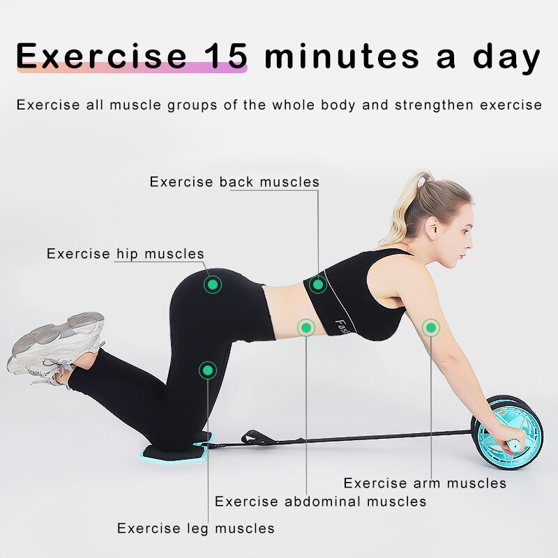 Ab Rolling Wheel Set with Knee Pad &amp; Resistance Band Dual Wheels Ab Rolling Wheel Set for Upper Body Workout YS-BUY