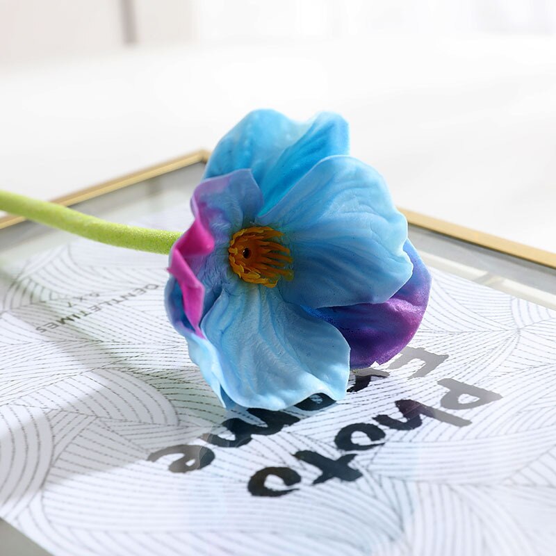 34cm violet faux coquelicot vraie touche fleur branche PU artificielle fleur Bouquet fausse plante pour bureau à domicile carnaval fête décor: Blue