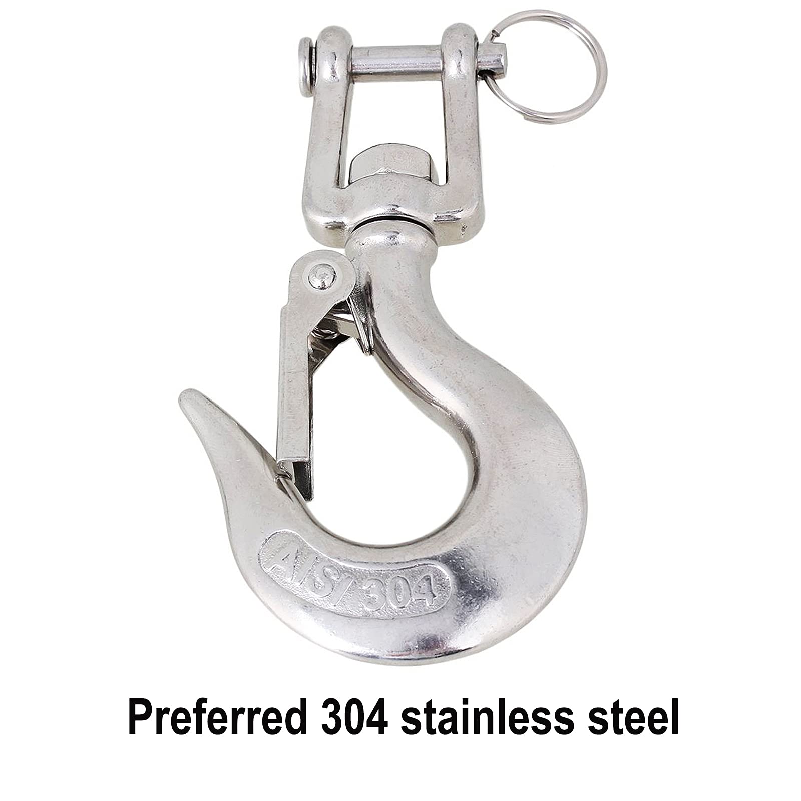 2Pcs 3/16 Inch Slip Hook 304 Stainless Steel Clevis Slip Hook American Type Swivel Lifting Hook with Safety Latch (150kg/330lb)