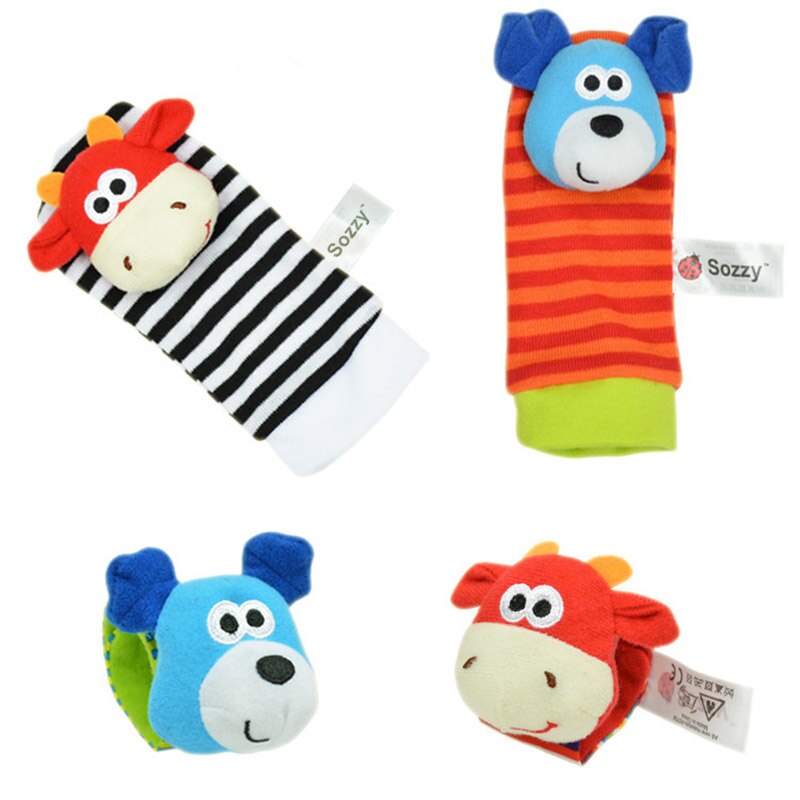 Baby Rammelaars Baby Speelgoed 0-12 Maanden Voor Pasgeborenen Baby Kids Kinderen Zachte Leeuw Uil Sokken Rammelaar Speelgoed Pols rammelaar Educatief Speelgoed: 4Pcs cow-148M