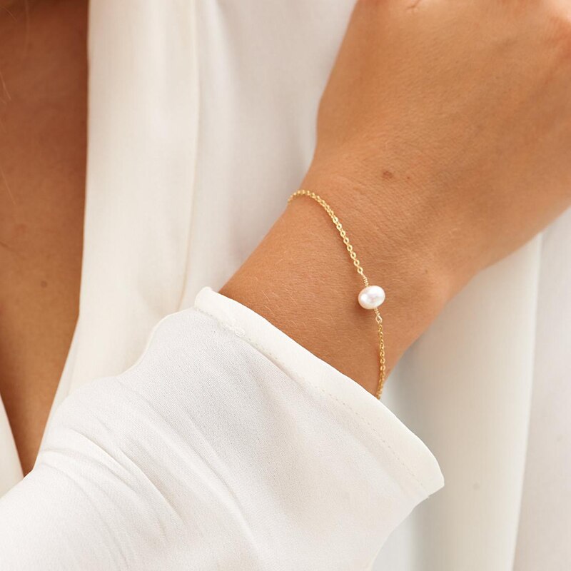 Naturligt barock pärlarmband handgjorda 14k guldfyllda smycken boho berlocker armband vintage fotlänkar för kvinnor guldarmband