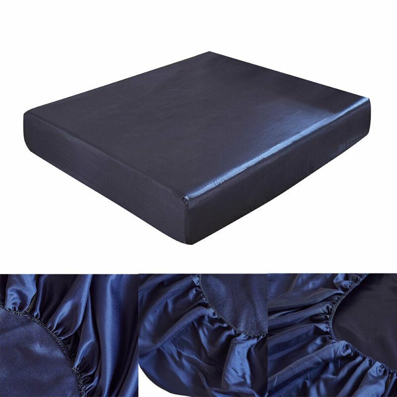 Satin silke seng monteret ark elastiske lagner polyester og bomuld enkelt tvilling fuld dronning konge