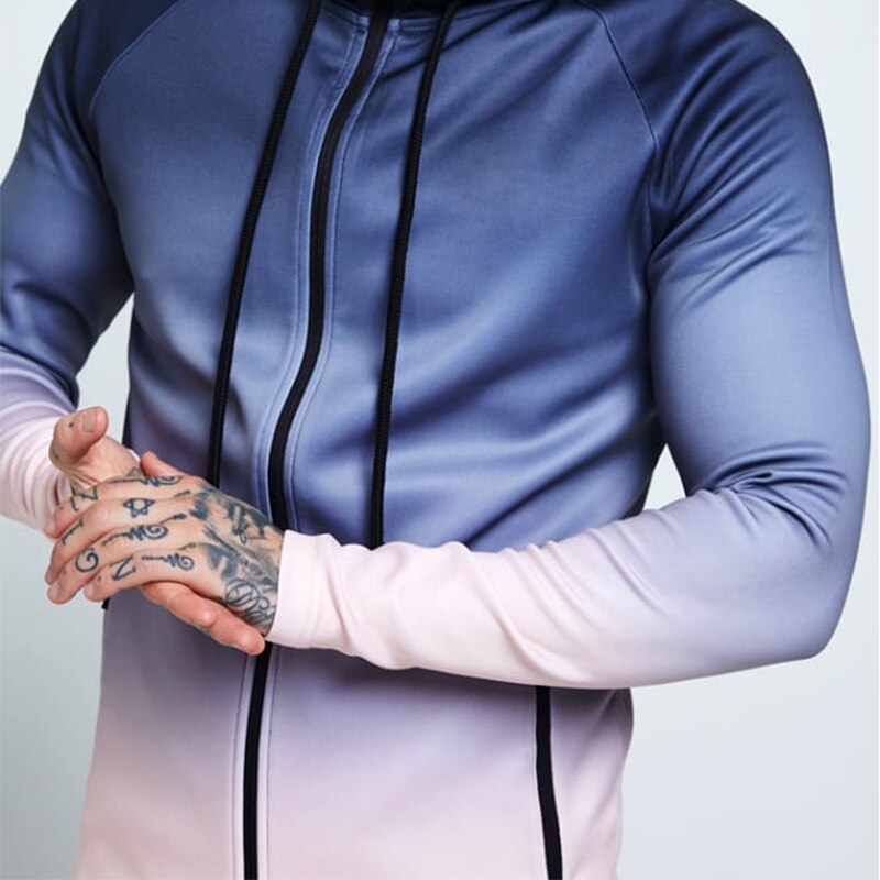 Jaqueta esportiva masculina com capuz, jaqueta de academia esportiva com zíper, roupa de treinamento de corrida, treino, malhação, roupa fitness