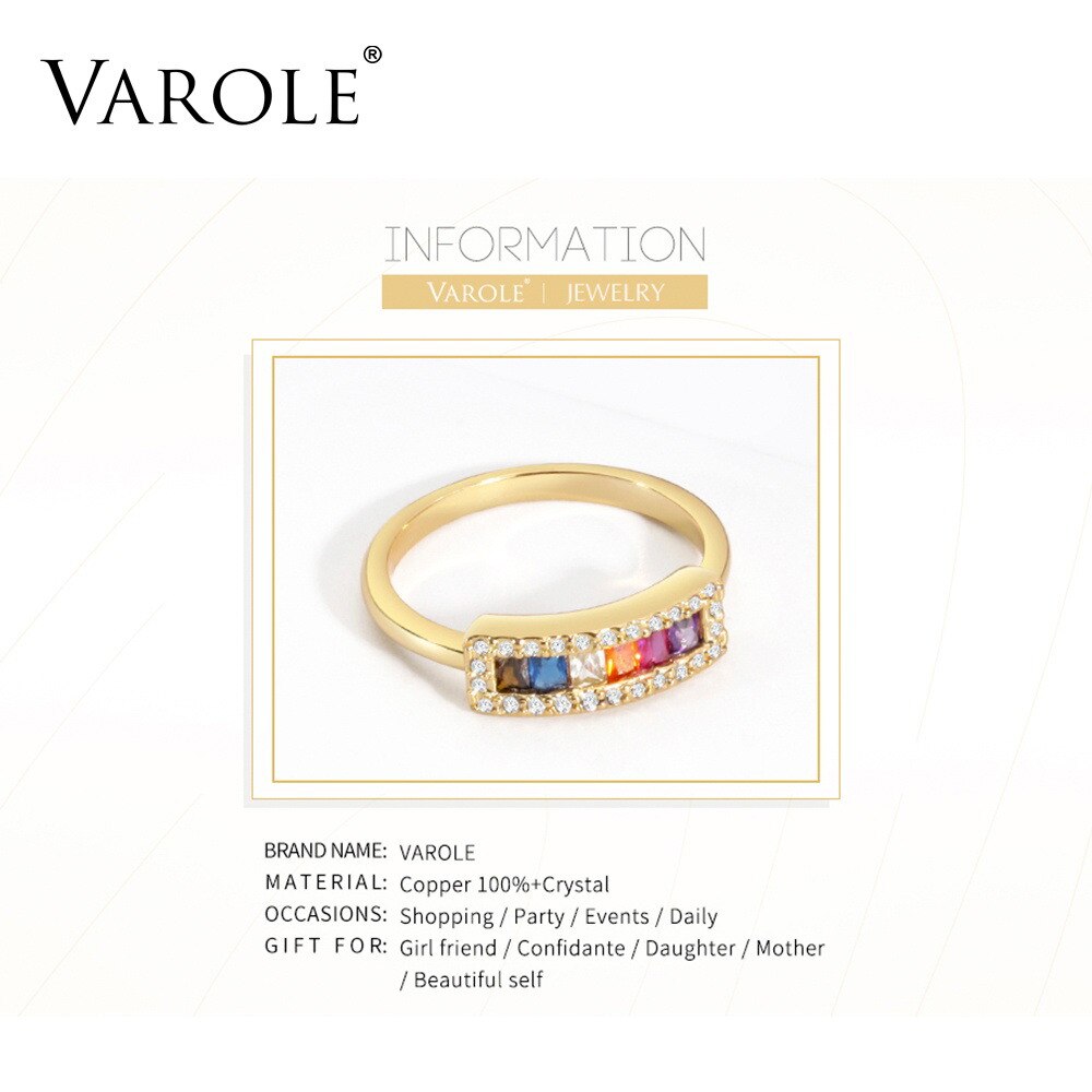 VAROLE Colorful Crystal Rings For Women Gold Color Lady Ring Jewelry Anillos Mujer