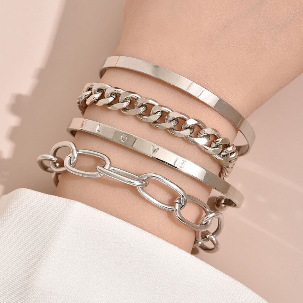 Boho Silber Farbe Perlen Anhänger Armbänder Armreifen 2022 Schmuck Punk Kette Armbänder einstellen für Frauen Charme Schmuck: 10