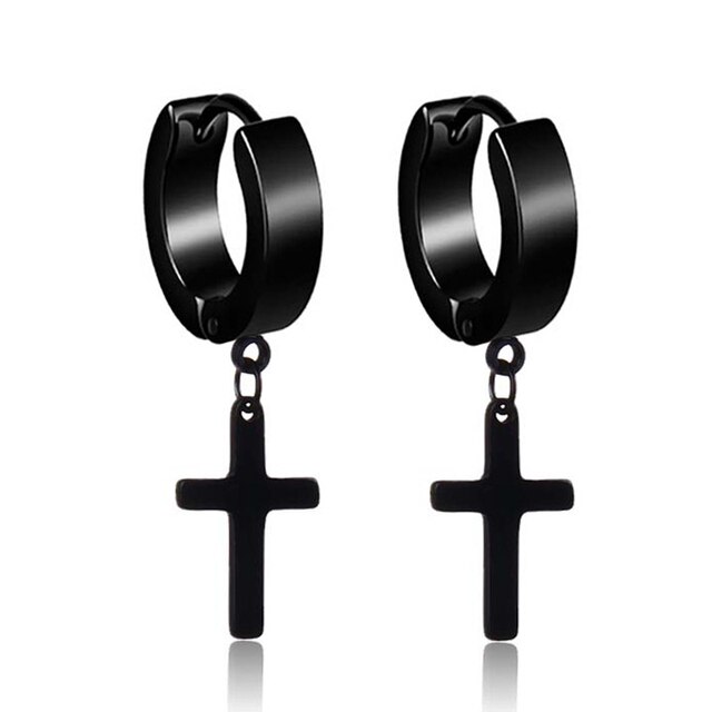 10 Pairs of Stainless Steel Cross Pendant Hinge Ring Earrings Cubic Zirconia Ball Earrings Sizes Tunnel Ring Earrings Black: Style B-1 pairs